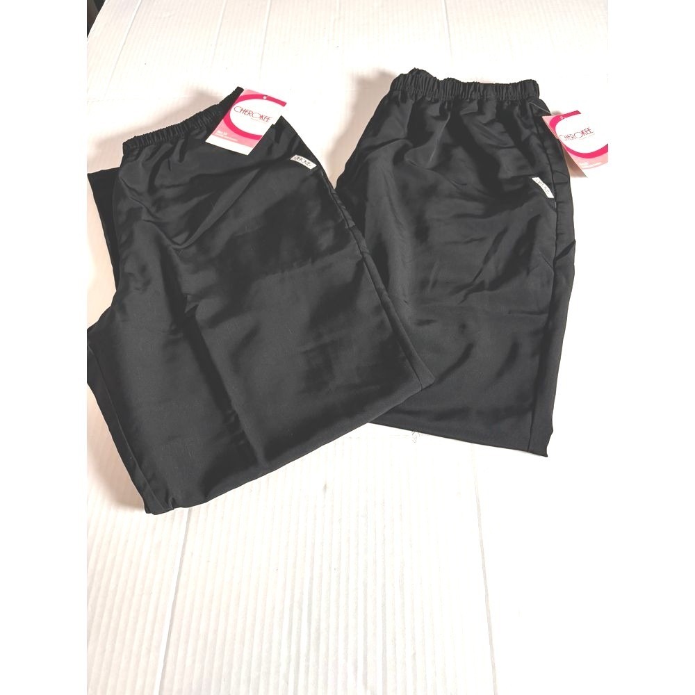 Cherokee women's scrub pants black lot of 2 Wide-Leg elastic waist NWT‎
